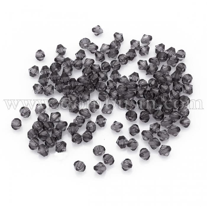 Намистини Акрил Кристал Біконус, Прозорі Грановані, Колір: Сірий, Розмір: Діаметр: 6мм, Отвір 1мм, близько 215шт / 25г, (УТ100014176)