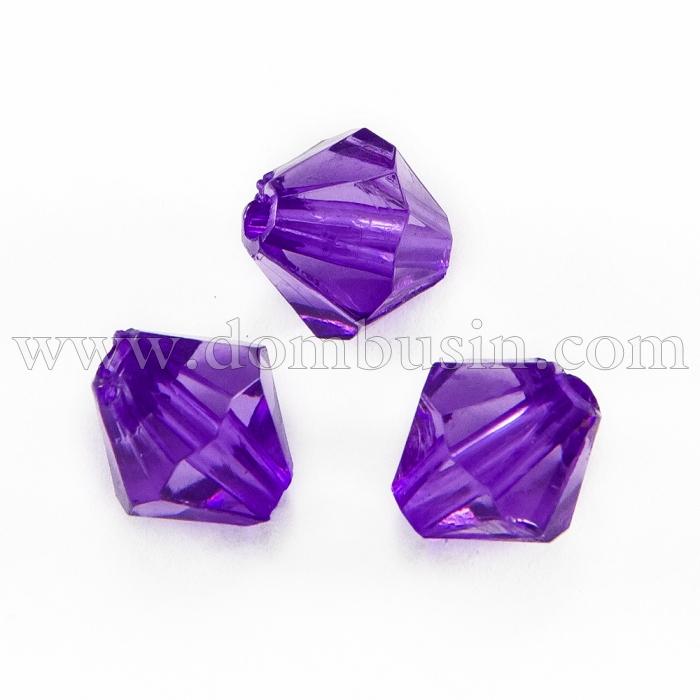 Бусины Акрил Кристалл Биконус, Прозрачные Граненые, Цвет: Сиреневый, Размер: 10мм, Отверстие 1.5мм, около 50шт/25г, (УТ100014179)