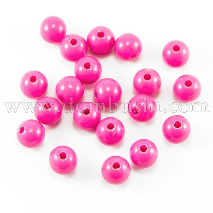 Бусины Акриловые Круглые, Цвет: Ярко-розовый, Размер: 8мм, Отверстие: 1.5мм, около 172шт/50г, (УТ100014191)