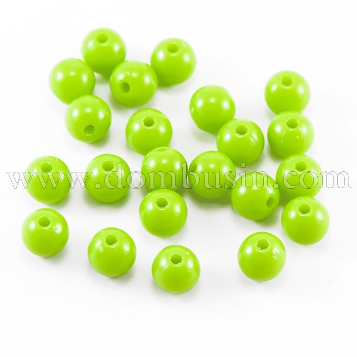 Намистини Акрилові Круглі, Колір: Світло-зелений, Розмір: 8 мм, Отвір: 1.5мм, близько 172шт / 50г, (УТ100014192)