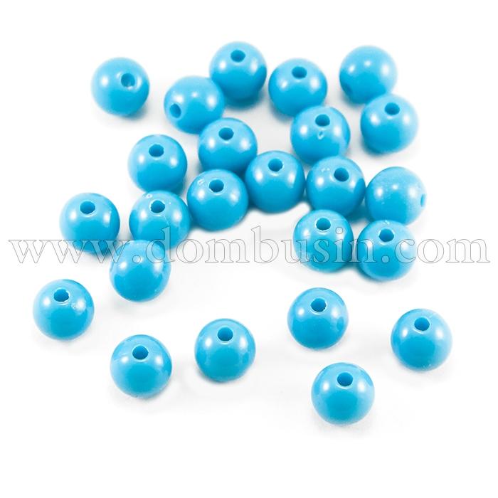 Намистини Акрилові Круглі, Колір: Синій, Розмір: 8 мм, Отвір: 1.5мм, близько 172шт / 50г, (УТ100014193)