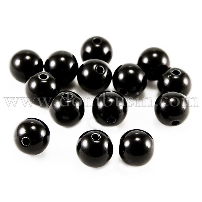 Бусины Акриловые Круглые, Цвет: Черный, Размер: 14мм, Отверстие: 2мм,около 31шт/50г, (УТ100014198)