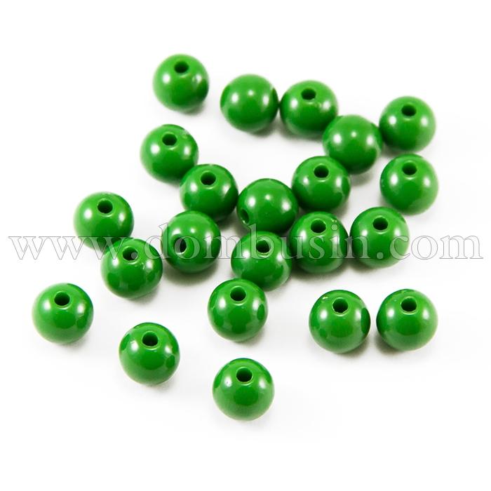 Намистини Акрилові Круглі, Колір: Зелений, Розмір: 8 мм, Отвір: 1.5мм, близько 172шт / 50г, (УТ100014200)