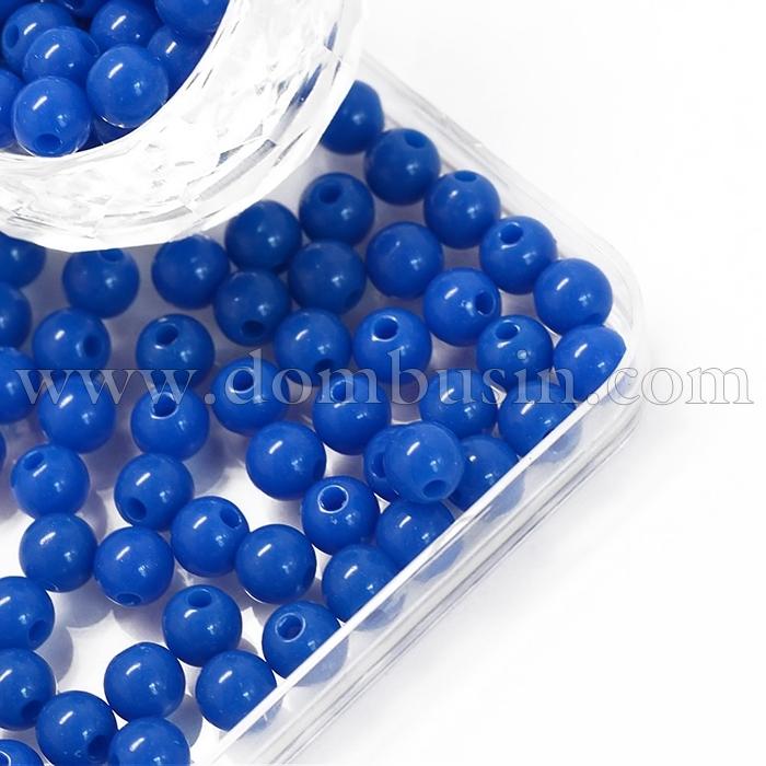 Намистини Акрилові Круглі, Колір: Королівський Синій, Розмір: 6x5.5мм, Отвір: 2 мм, близько 430шт / 50г, (УТ100014211)