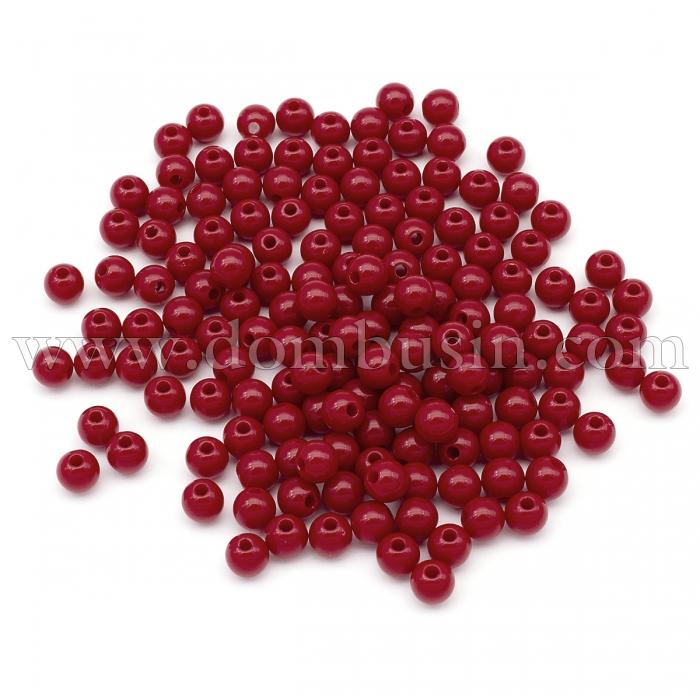 Намистини Акрилові Круглі, Колір: Червоний, Розмір: 6x5.5мм, Отвір: 2 мм, 430шт / 50г, (УТ100014212)