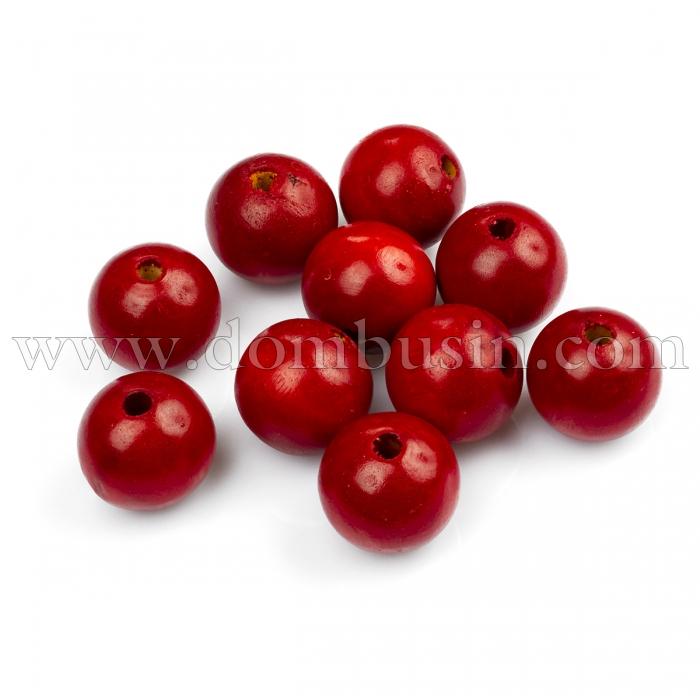 Намистини Дерев'яні Пофарбовані, Круглі, Колір: Червоний, Розмір: 24~25мм, Отвір 5мм, (УТ100012787)