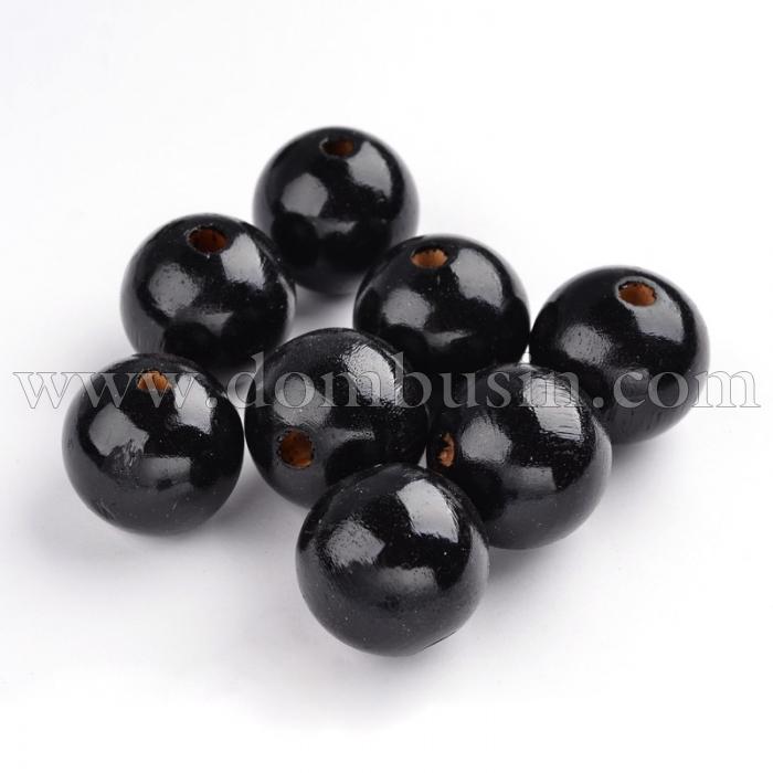 Намистини Дерев'яні Пофарбовані, Круглі, Колір: Чорний, Розмір: 24~25мм, Отвір 5мм, (УТ100012788)