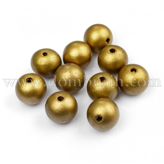Намистини Дерев'яні Пофарбовані, Круглі, Колір: Золото, Розмір: 24~25мм, Отвір 5мм, (УТ100012789)