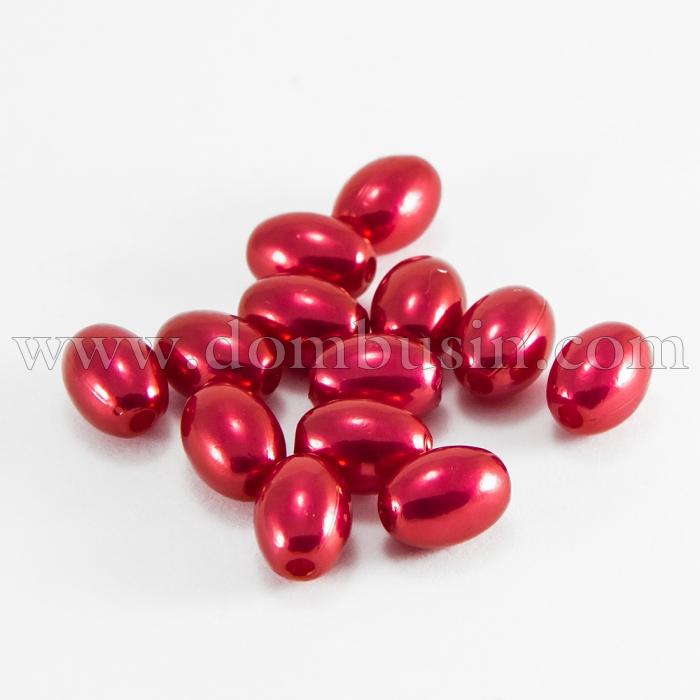 Жемчуг Бусины Пластиковые ABS, Глянцевые, Рис, Цвет: Красный, Размер: 11х7,5мм, Отв-тие: 1мм, около 70шт/25г, (УТ100013456)