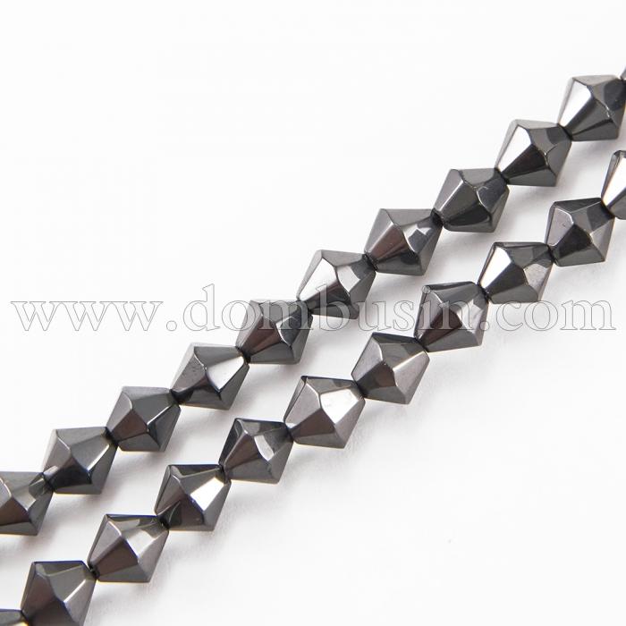 Намистини Грановані Біконус, Прозоре Скло, Колір: Чорний, Діаметр: 8 мм, Отв-тя 1мм, близько 43шт / 32см / нитка, (УТ100013632)