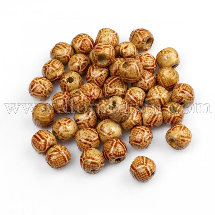 Намистини Дерев'яні Друковані, Круглі, Колір: Світло-коричневий, Діаметр 13мм, Отвір 3~4 мм, близько 75шт/50г, (УТ100012824)