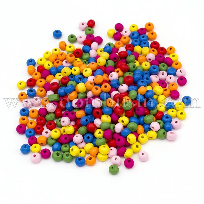 Намистини Дерев'яні Пофарбовані, Круглі, Колір: Мікс, Діаметр 6~7 мм, Отвір 2 мм, близько 680шт/50г, (УТ100012851)