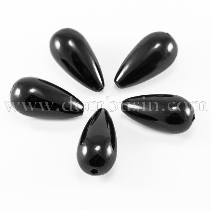Жемчуг Бусины Пластиковые ABS, Глянцевые, Капля, Цвет: Черный, Размер: 33х12.5мм, Отв-тие: 2мм, (УТ100014205)
