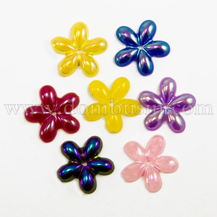 Намистини Акрилові Непрозорі, АВ колір, Квітка, Колір: Мікс, Розмір: 14x14x2мм, Отвір 1мм, (УТ100014277)