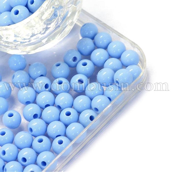 Бусины Акриловые Круглые, Цвет: Небесно-голубой, Размер: 6x5.5мм, Отверстие: 2мм,около 430 шт/50 г, (УТ100014317)