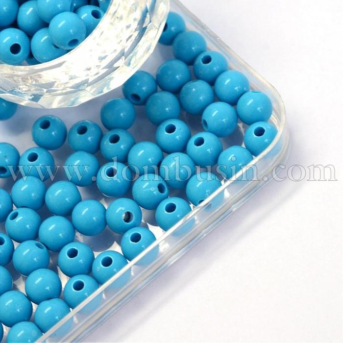 Бусины Акриловые Круглые, Цвет: Синий, Размер: 6x5.5мм, Отверстие: 2мм, 430шт/50г, (УТ100014318)