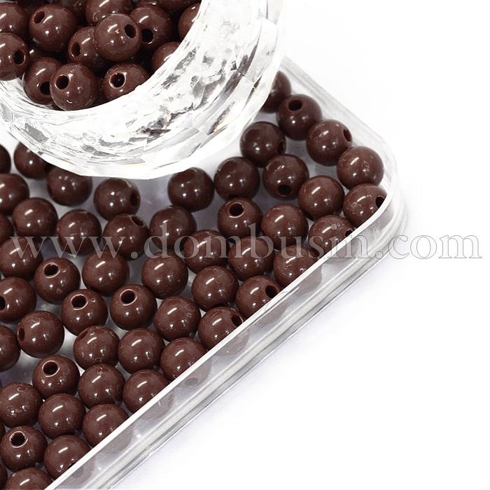 Бусины Акриловые Круглые, Цвет: Коричневый, Размер: 6x5.5мм, Отверстие: 2мм, 430шт/50г, (УТ100014320)