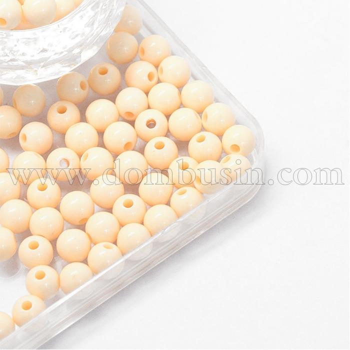 Бусины Акриловые Круглые, Цвет: Бежевый, Размер: 6x5.5мм, Отверстие: 2мм,около 430шт/50г, (УТ100014324)