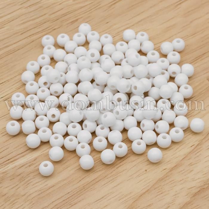 Намистини Акрилові Круглі, Колір: Білий, Розмір: 6x5.5мм, Отвір: 2 мм, близько 430шт / 50г, (УТ100014327)