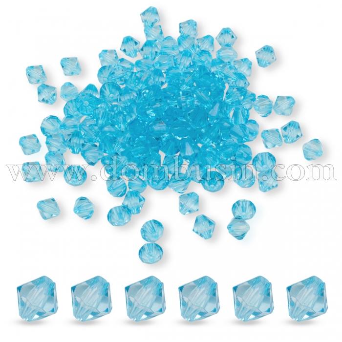Бусины Акрил Кристалл Биконус, Прозрачные Граненые, Цвет: Циан, Размер: 8мм, Отверстие 1мм, около 90шт/25г, (УТ100014347)