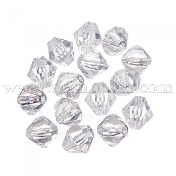 Намистини Акрил Кристал Біконус, Прозорі Грановані, Колір: Безбарвний, Розмір: Діаметр: 16мм, Отвір 2мм, близько 11шт / 25г (УТ100014348)