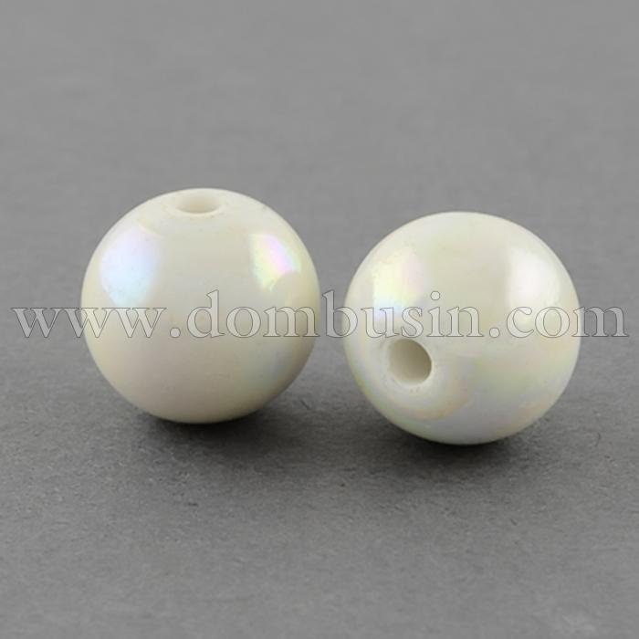 Намистини Акрилові Непрозорі, АВ колір, Круглі, Колір: Білий, Розмір: Діаметр: 10мм, Отвір 2мм, близько 88шт / 50г, (УТ100014353)