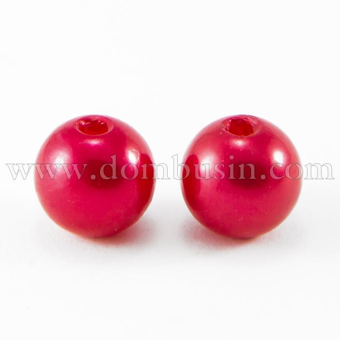Жемчуг Бусины Акриловые, Глянцевые, Круглые, Цвет: Красный, Диаметр 10мм, Отв 2мм, около 105шт/50г, (УТ100014363)
