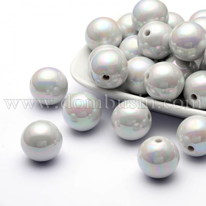 Бусины Акрил АВ-цвет, Непрозрачные, Круглые, Цвет: Белый, 20мм, Отв. 3мм, (УТ100014366)