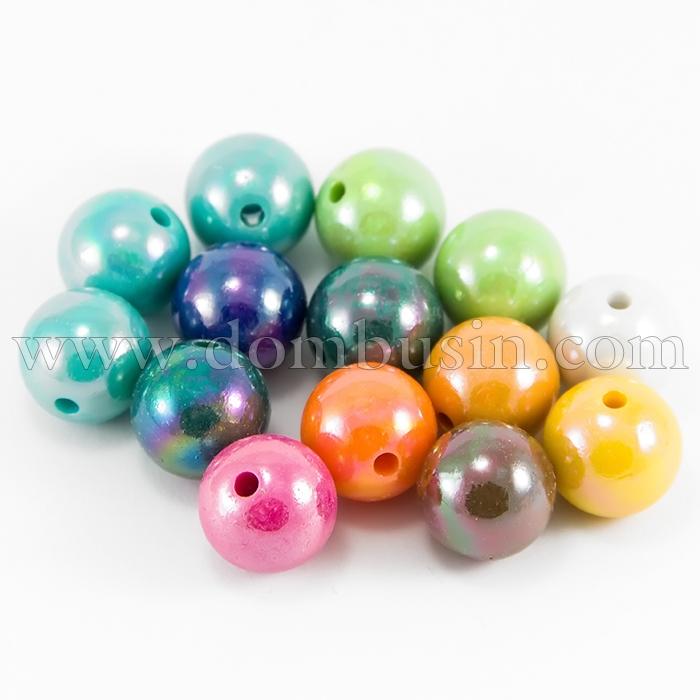 Бусины Акрил АВ-цвет, Непрозрачные, Круглые, Цвет: Микс, 16мм, Отв. 2мм, около 30шт/50г, (УТ100014370)