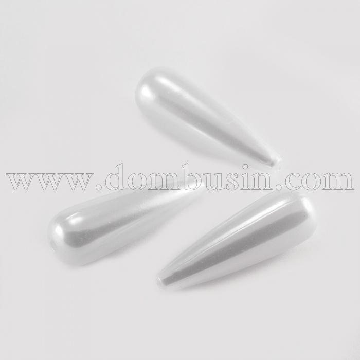 Перли Намистини Пластикові ABS, Глянцеві, Крапля, Колір: Сніг, Розмір: 33х12.5мм, Отвір: 2 мм, (УТ100014378)