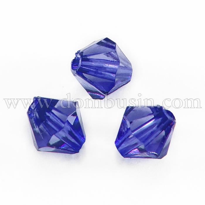 Намистини Акрил Кристал Біконус, Прозорі Грановані, Колір: Синій, Розмір: Діаметр: 6мм, Отвір 1мм, близько 215шт / 25г (УТ100014406)