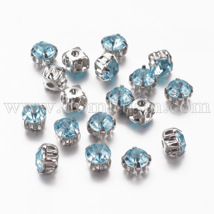 Пришивные Акриловые Стразы, Цапы Латунь, Круглые, 5 отв-тий, Цвет: Бирюзовый, Размер: 5х4мм, Отв-тие 1~1.5мм, (УТ100014441)