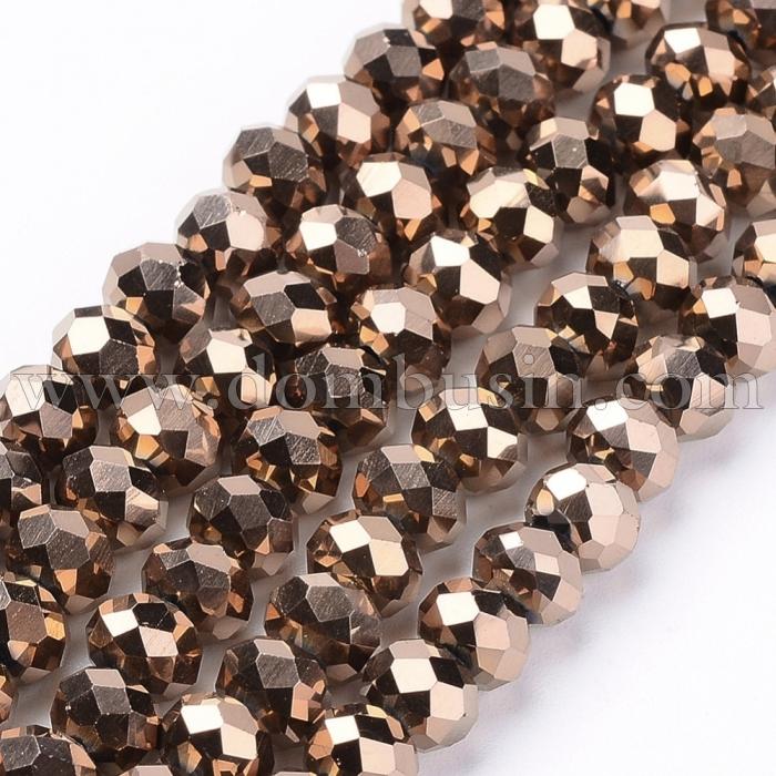 Бусины Гальваника Стекло, Граненые, Рондель, Цвет: Медь, Размер: 4х3мм, Отв-тие: 1мм, около 150шт/45см/нить, (УТ100014677)