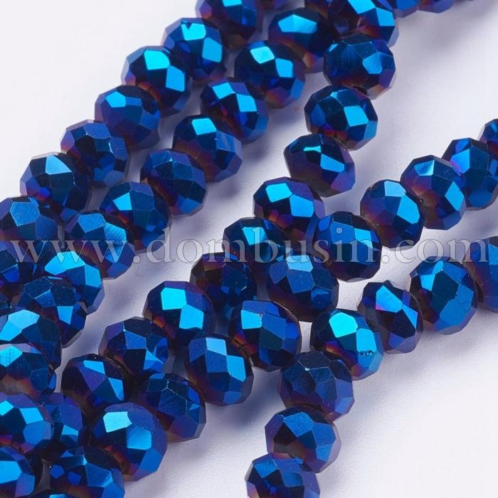 Бусины Гальваника Стекло, Граненые, Рондель, Цвет: Синий, Размер: 3х2мм, Отв-тие: 0.5мм, около 190шт/45см/нить, (УТ100014686)