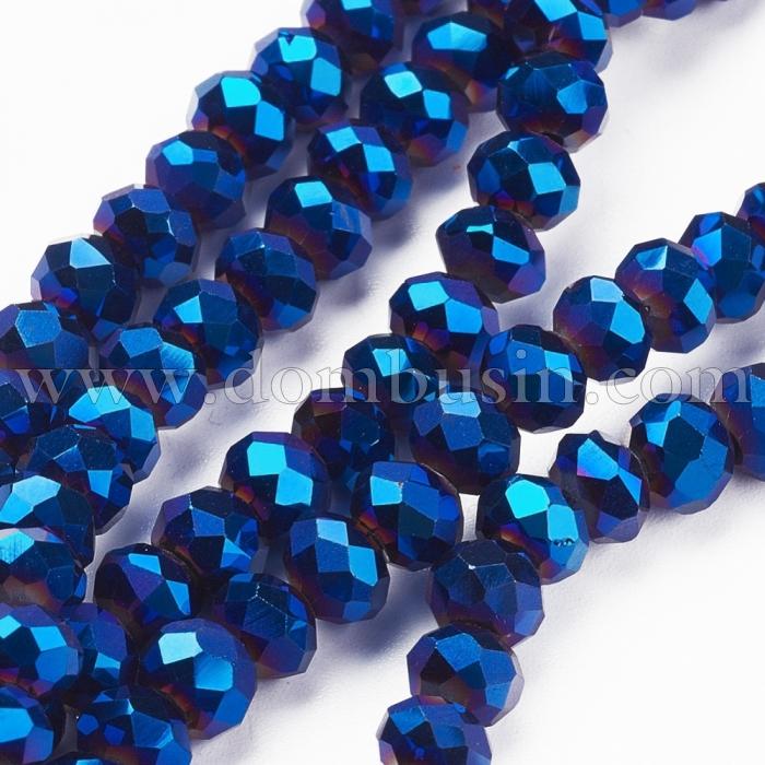 Бусины Гальваника Стекло, Граненые, Рондель, Цвет: Синий, Размер: 6х5мм, Отв-тие: 1мм, около 94шт/44см/нить, (УТ100014688)