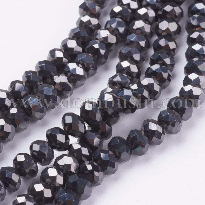 Бусины Гальваника Стекло, Граненые, Рондель, Цвет: Черный, Размер: 3х2мм, Отв-тие: 0.5мм, около 185шт/40см/нить, (УТ100014692)