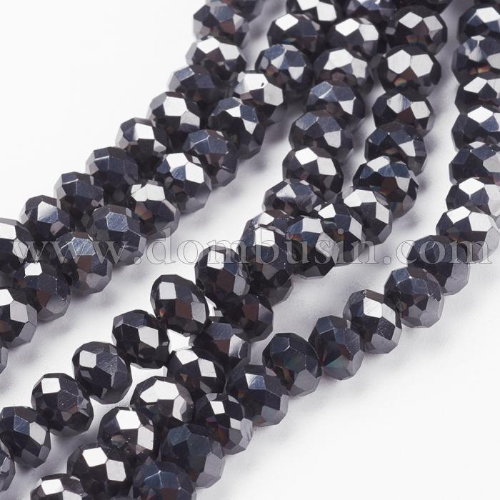 Бусины Гальваника Стекло, Граненые, Рондель, Цвет: Черный, Размер: 4х3мм, Отв-тие: 1мм, около 150шт/45см/нить, (УТ100014693)