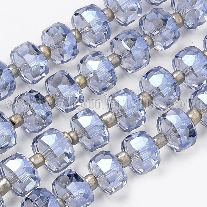 Бусины Стекло с Гальваникой, Граненые, Радужные, Круглые Плоские, Серо-голубой, 8х6мм, Отв. 1мм, ок. 80шт/63см/нить (УТ100014727)
