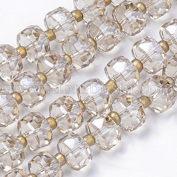 Бусины Стекло с Гальваникой, Граненые, Радужные, Круглые Плоские, Хаки, Диаметр 8мм, Толщина 6мм, Отв. 1мм, около 80шт/63см/нить (УТ100014729)