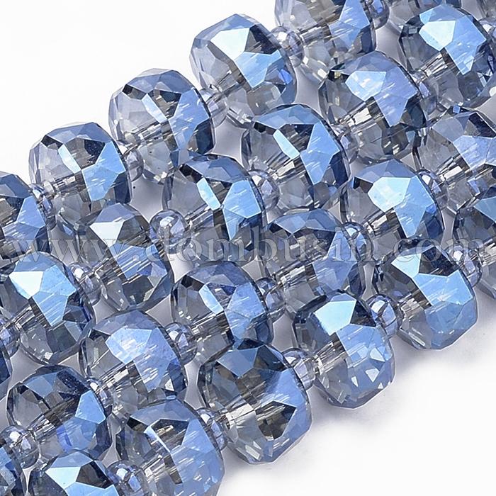 Бусины Стекло с Гальваникой, Граненые, Радужные, Круглые Плоские, Синий, Диаметр 8мм, Толщина 6мм, Отв. 1мм, около 80шт/63см/нить (УТ100014731)