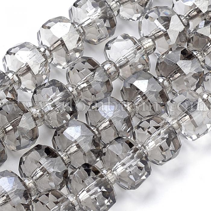 Бусины Стекло с Гальваникой, Граненые, Радужные, Круглые Плоские, Серый, Диаметр 8мм, Толщина 6мм, Отв. 1мм, около 80шт/63см/нить (УТ100014737)