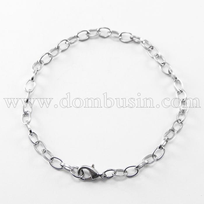 Основа для Браслета с Застежкой, Железная, Цвет: Серебро, Размер: 205мм, Толщина: 1x0.8мм, Карабин: 12x7x3мм, Звено: 7x4.5x1мм, (УТ100014744)