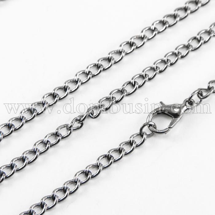 Ланцюг Вита Залізна для намисто або Часів, вінтажна, Застібка Карабін Лобстер, Колір: Збройна Сталь, Довжина 80см, Ланка 3.3x4.6x0.9мм, (УТ100014756)