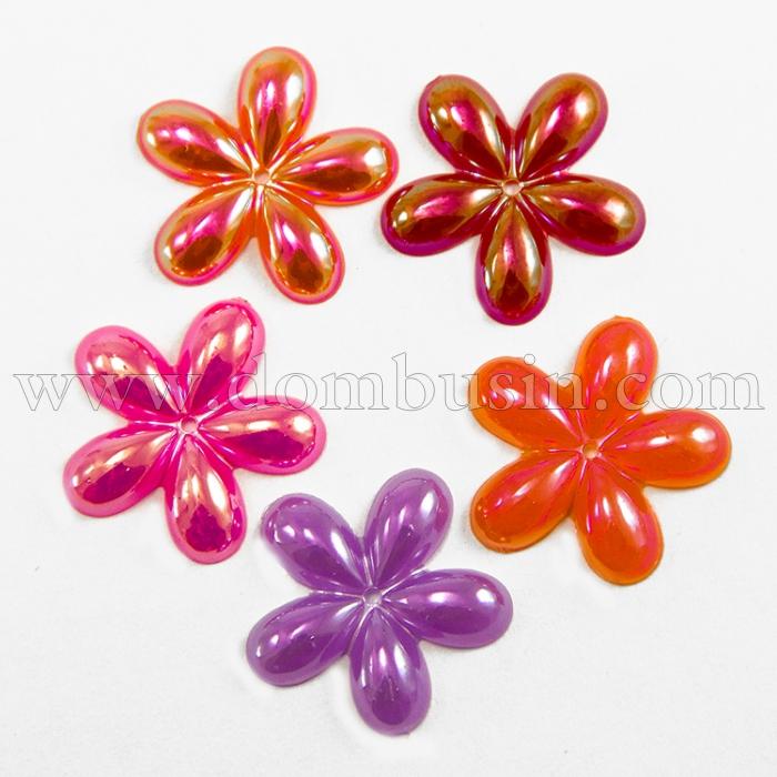 Бусины Акриловые Непрозрачные, АВ цвет, Цветок, Цвет: Микс, Размер: 20x19~20x3мм, Отверстие 1мм, (УТ100014276)