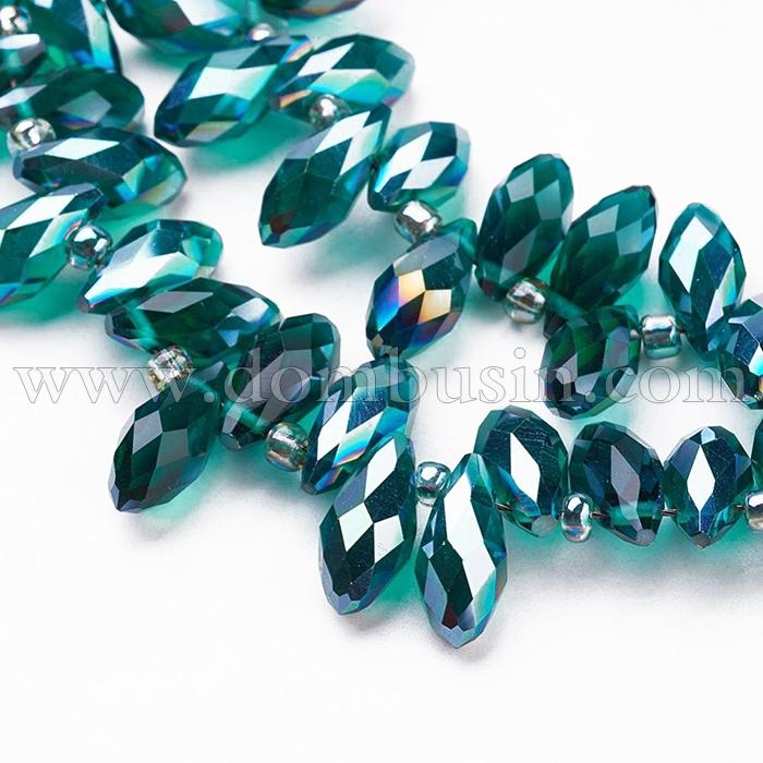 Намистини Гальваніка Скло, Наполовину Пофарбовані, Грановані, Крапля, Колір: Чирок, Розмір: 12x6х6мм, Отв-тя: 1мм, близько 100шт / 60см / нитка, (УТ100014885)