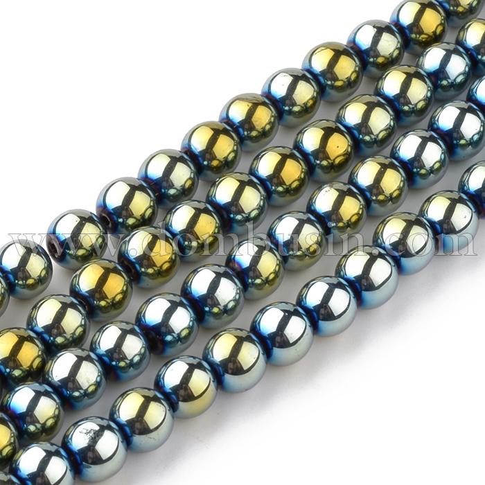 Бусины Гальваника Стекло, Круглые, Цвет: Зеленый, Диаметр 4мм, Отв-тие 1мм, около 70шт/28см/нить, (УТ100014887)