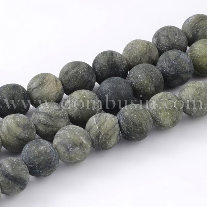 Бусины Натуральный Тайваньский Нефрит, Морозный Стиль, На нитях, Круглые, Цвет: Зеленый, Диаметр: 12мм, Отв. до 1мм, около 32шт/нить, (УТ100014898)