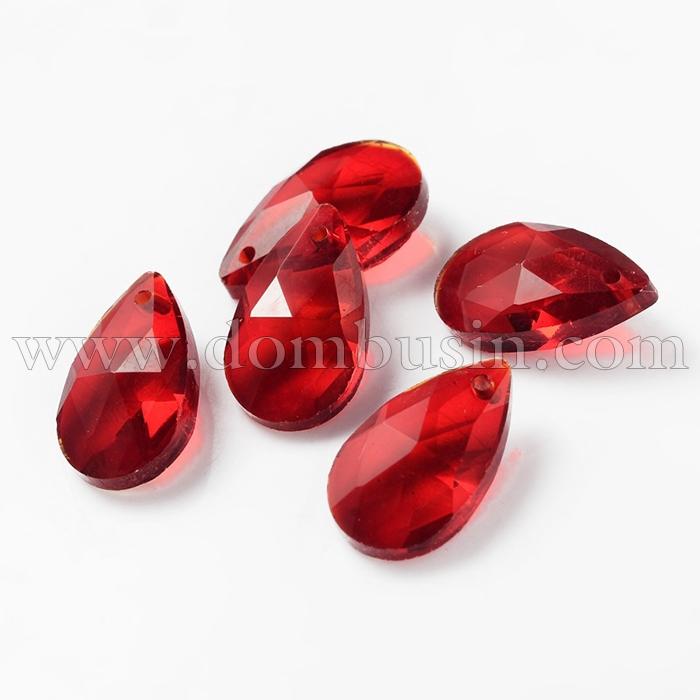 Кулон Крапля Скляний Гранований, Колір: Червоний, Розмір: 16x9x6мм, Отвір 1мм, (УТ100014988)