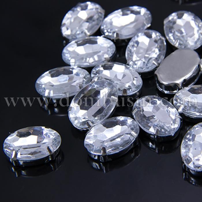 Пришивные Акриловые Стразы, Цапы Латунь, 4 отверстия, Овальные, Цвет: Бесцветный, Размер: 18х13х6мм, Отв-тие 1мм, (БА000001448)