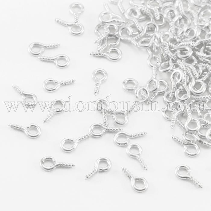 Держатели Винтовые Штифты с Петлей, для Бусин с Полуотверстием. Железо, Цвет: Серебро, Размер: 10х5х1.2мм, Отверстие 2.8мм, (БА000001721)